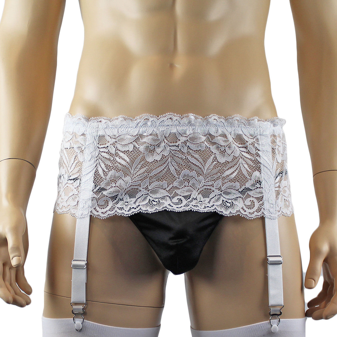 Mens Wide Lace Garter Belt Black Mens Lingerie (white plus other colours)