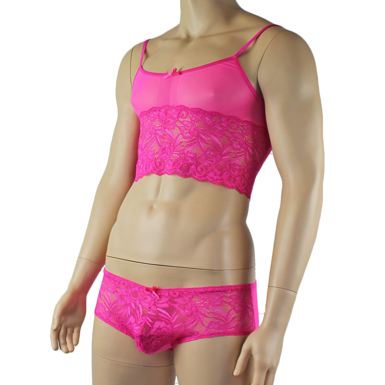 Mens Sexy Lace Camisole Top and  Panty Brief (pink plus other colours)
