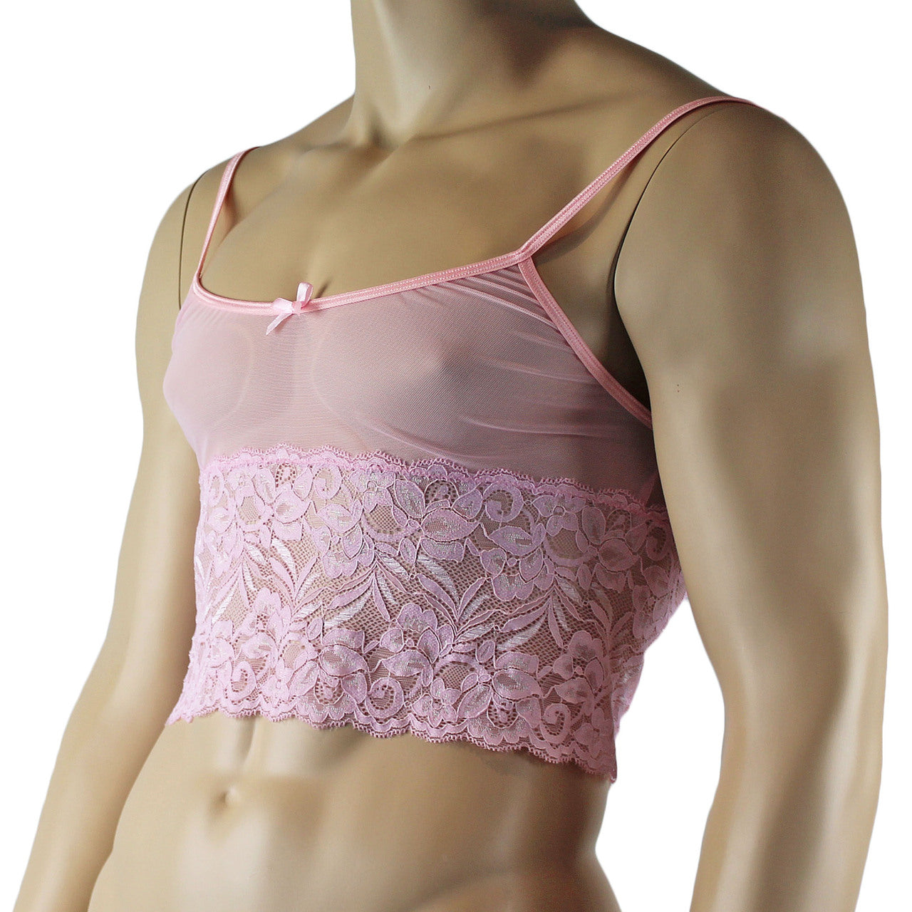 Mens Sexy Lace Camisole Top Male Lingerie (light pink plus other colours)