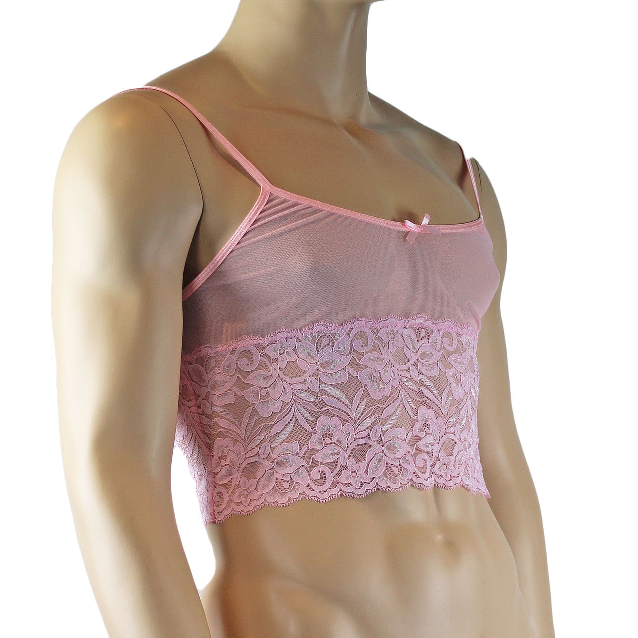 Mens Sexy Lace Camisole Top Male Lingerie (light pink plus other colours)