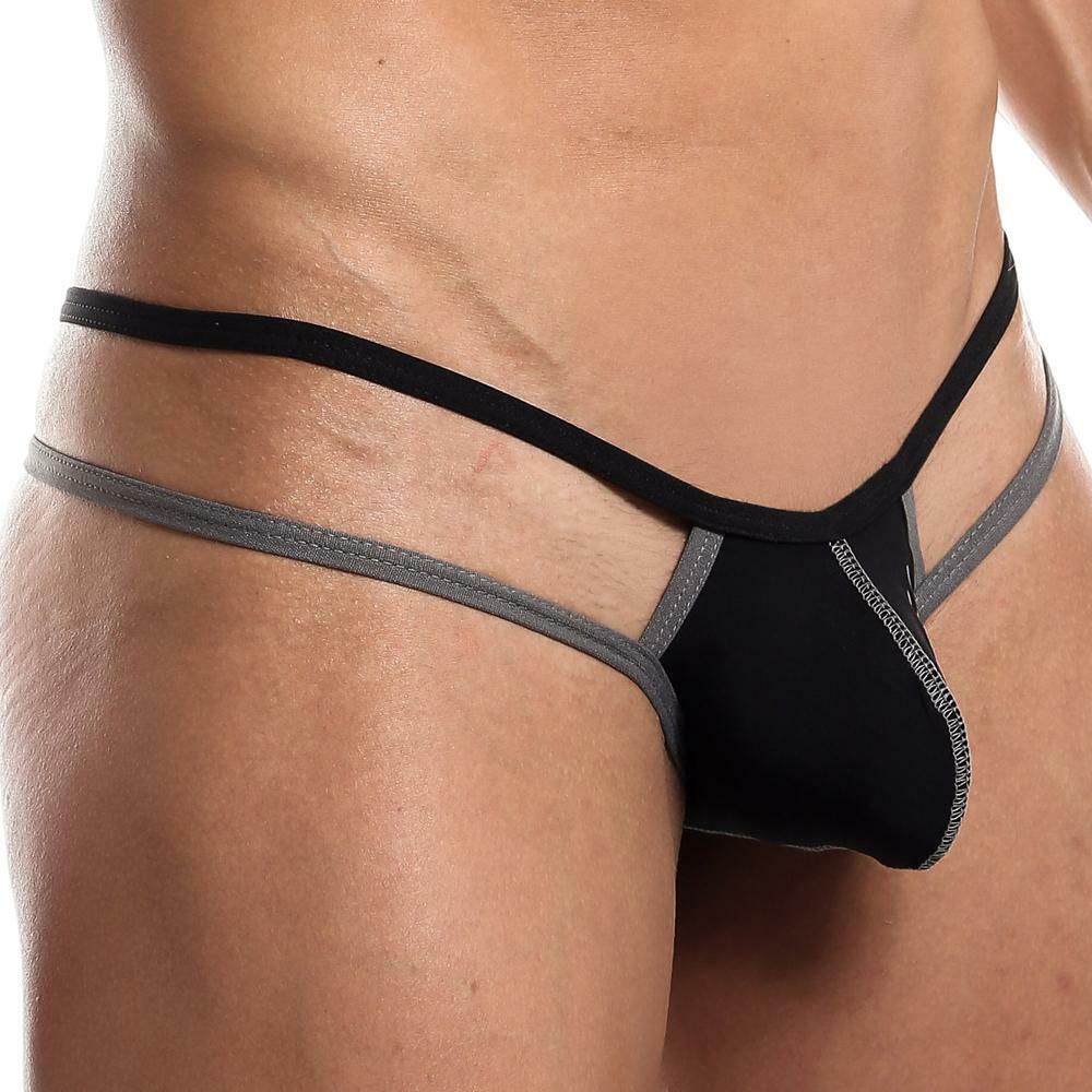 Mens Kyle Underwear Pouch G string with Straps Black and Grey