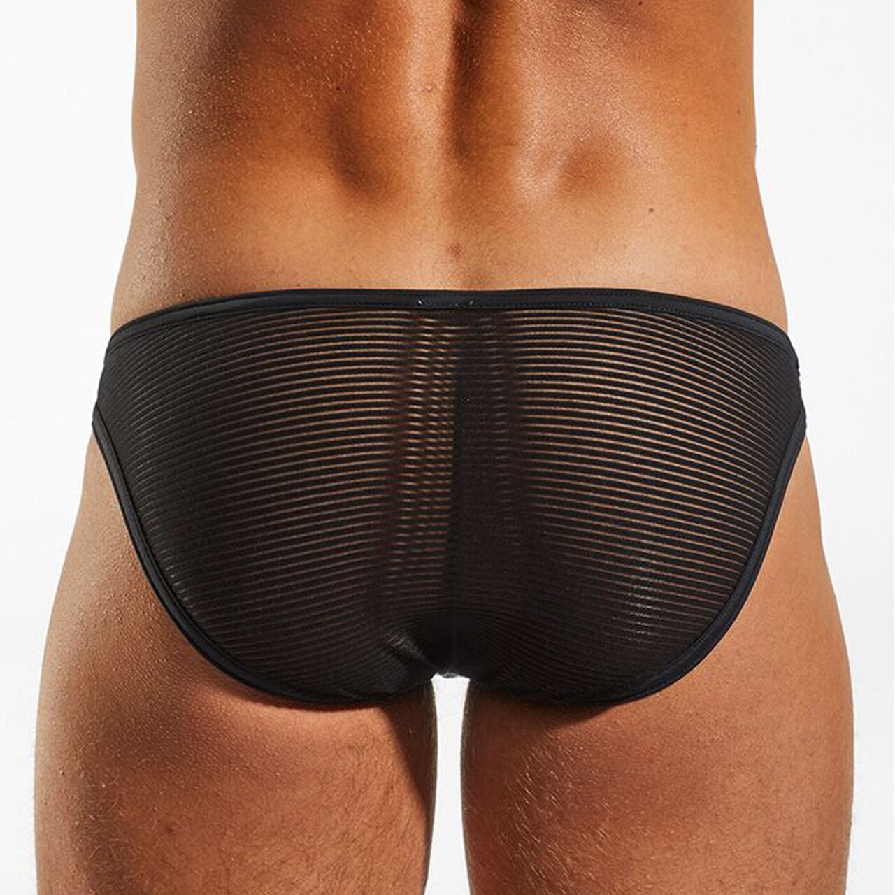 Mens Cocksox Sheer Multi Striped Brief Eros Black