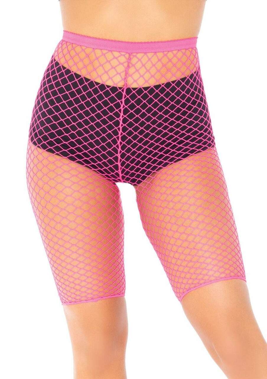 Unisex Large Fishnet Biker Shorts Neon Pink