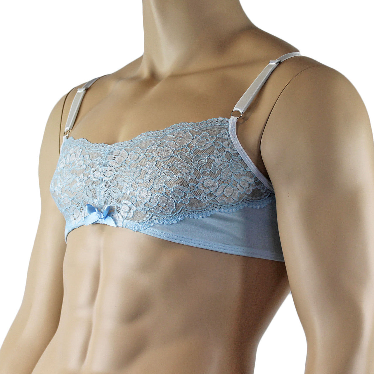 Mens Luxury Bra Top with Beautiful Lace Male Lingerie (light blue plus other colours)