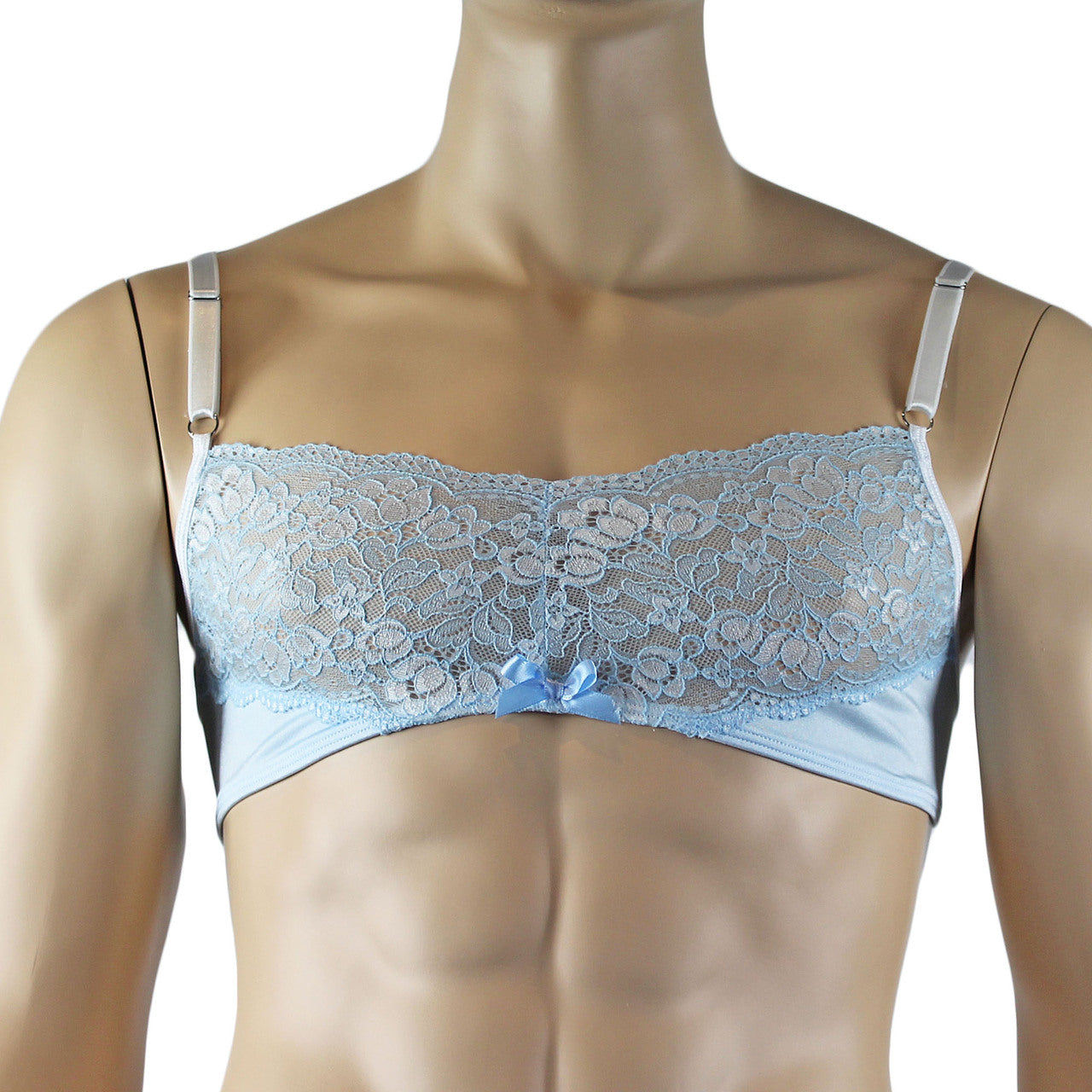Mens Luxury Bra Top with Beautiful Lace Male Lingerie (light blue plus other colours)