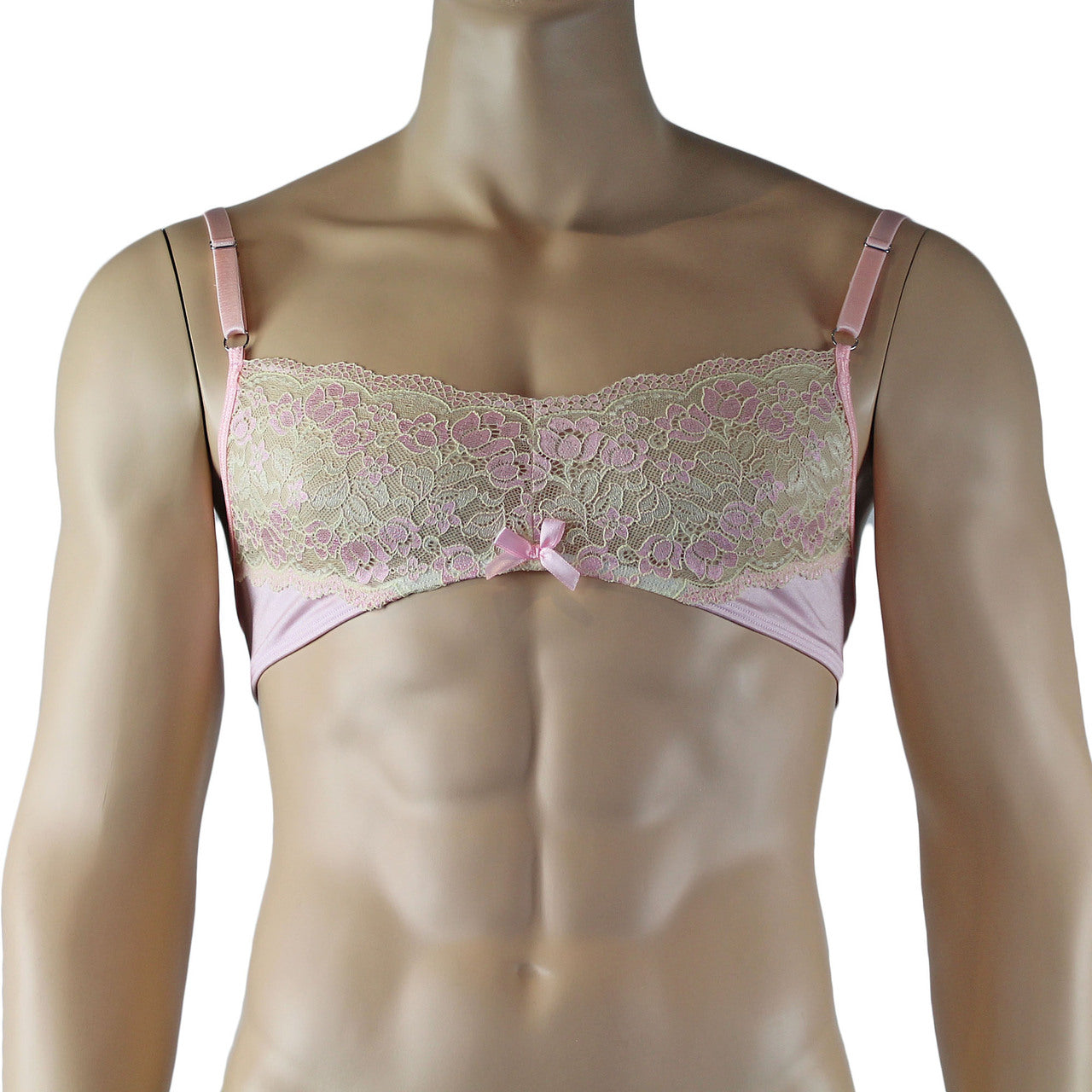 Mens Luxury Bra Top with Beautiful Lace Male Lingerie (pink plus other colours)