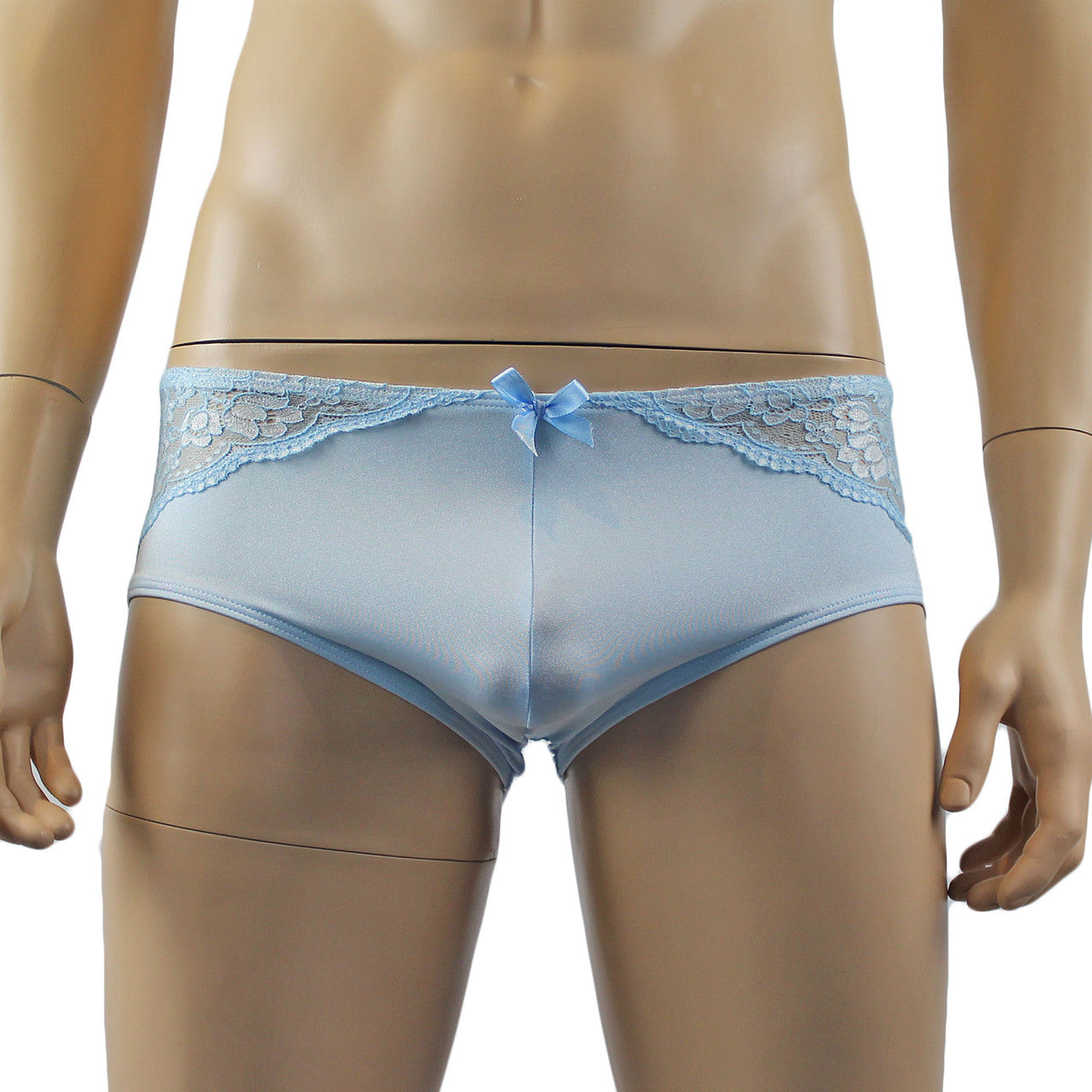 Mens Luxury Spandex & Lace Bra Top and Boxer Brief (light blue plus other colours)