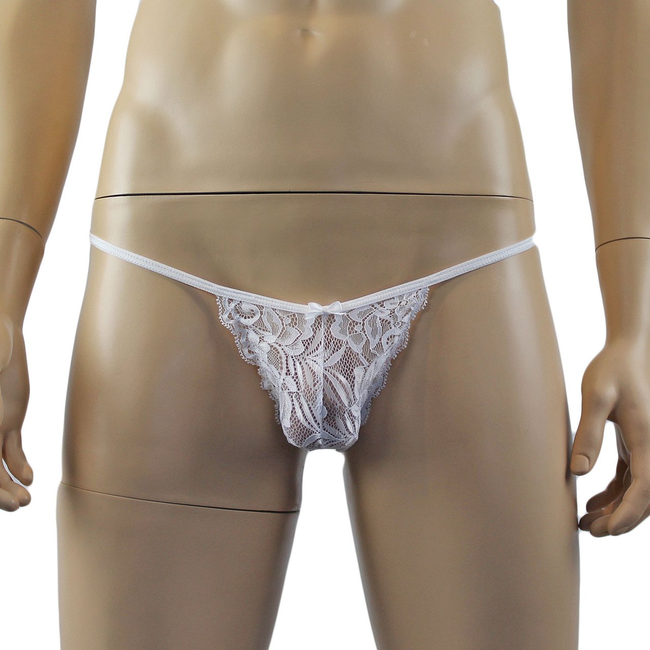 Mens Sexy Lace Bikini Brief, Garterbelt & Stockings (white plus other colours)