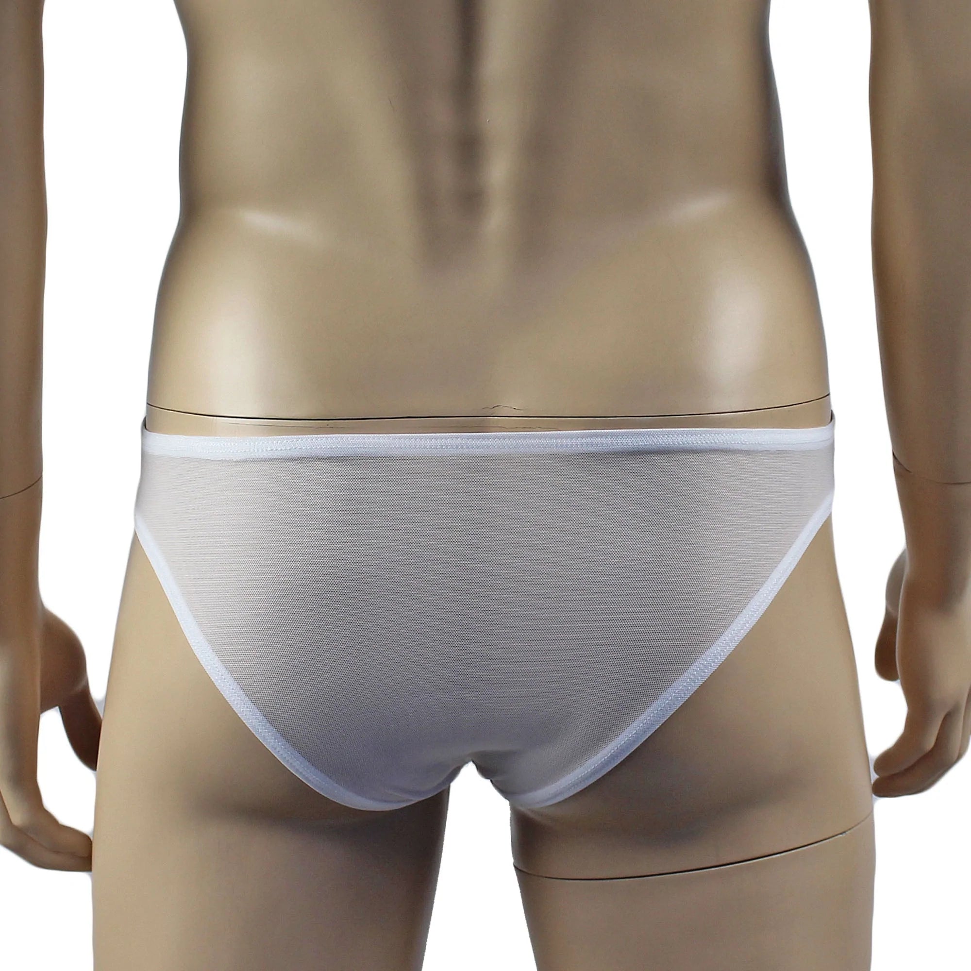SALE - Mens Kristy Sexy Lace Bikini Brief Panties with See through Back White