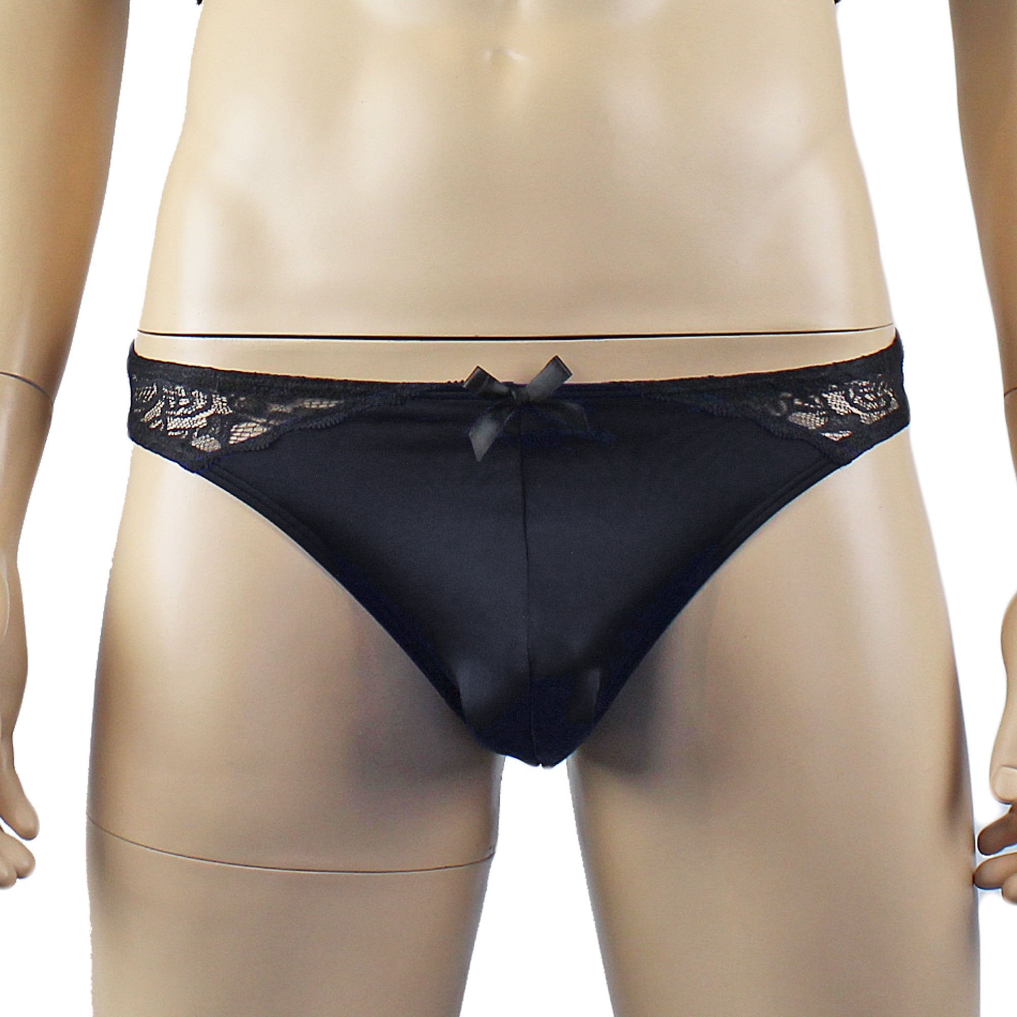 Mens Glamour Spandex Bikini Brief Panty Black & Black Lace