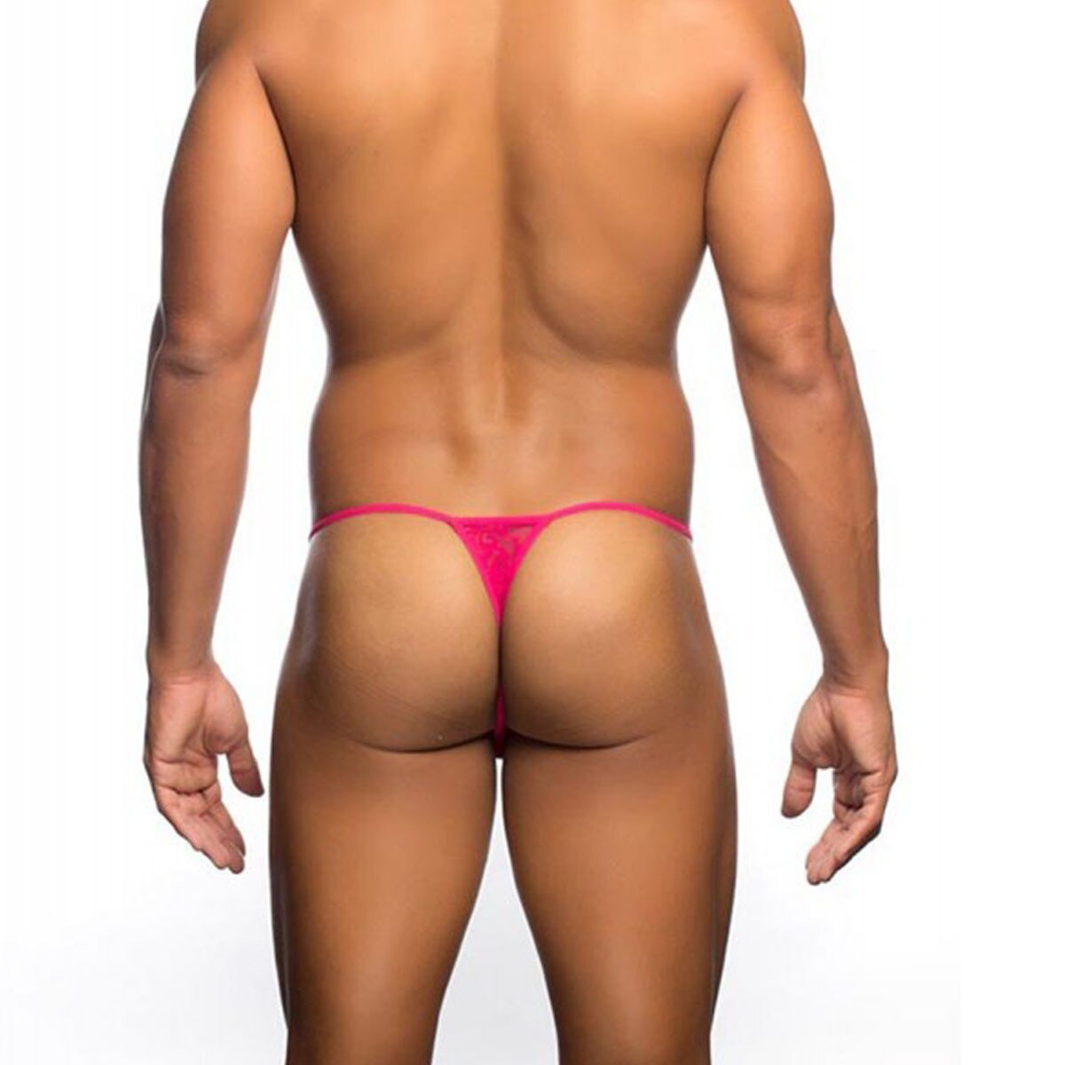 Mens Lace Pouch Thong Pink