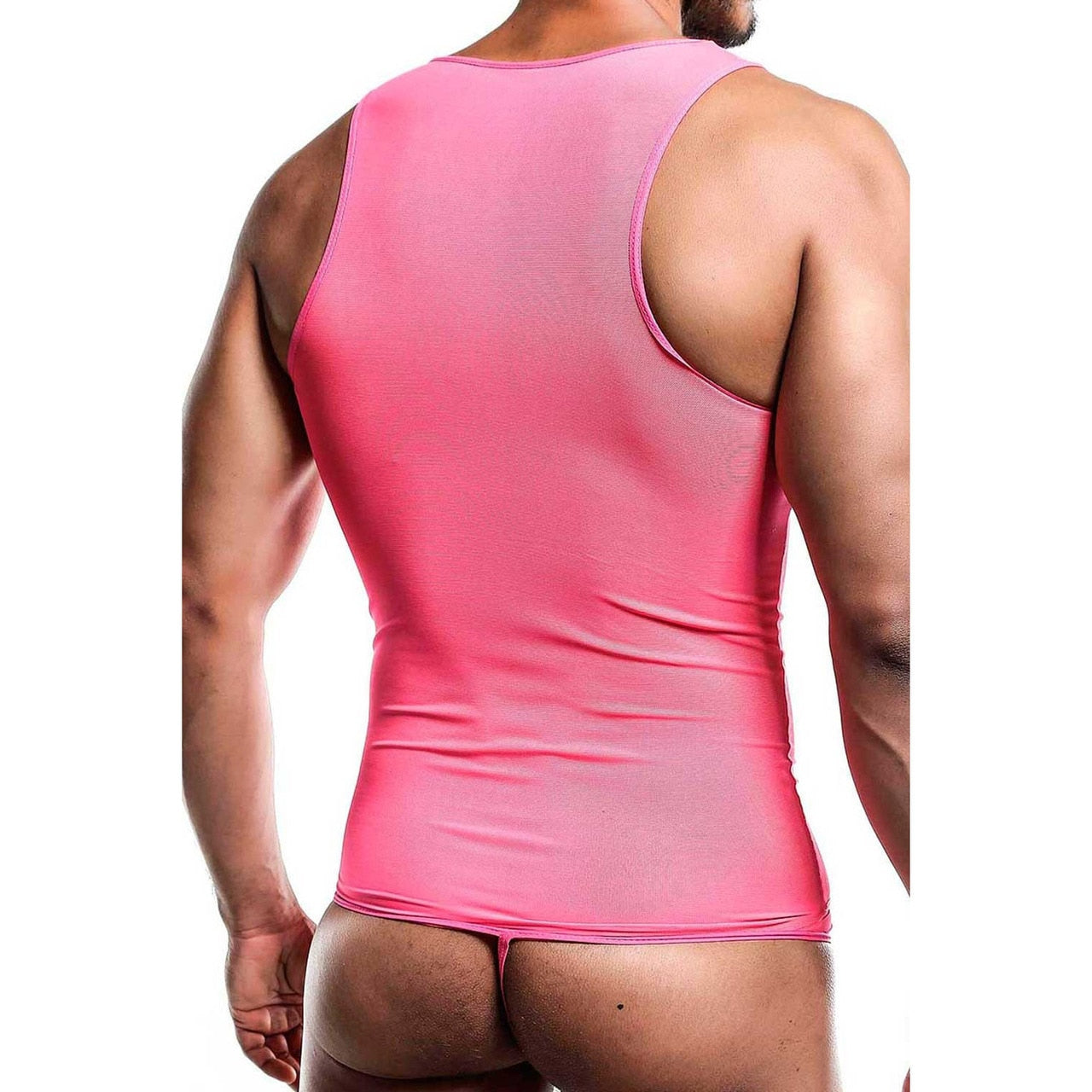 Mens All Over Sheer Bodysuit Hot Pink
