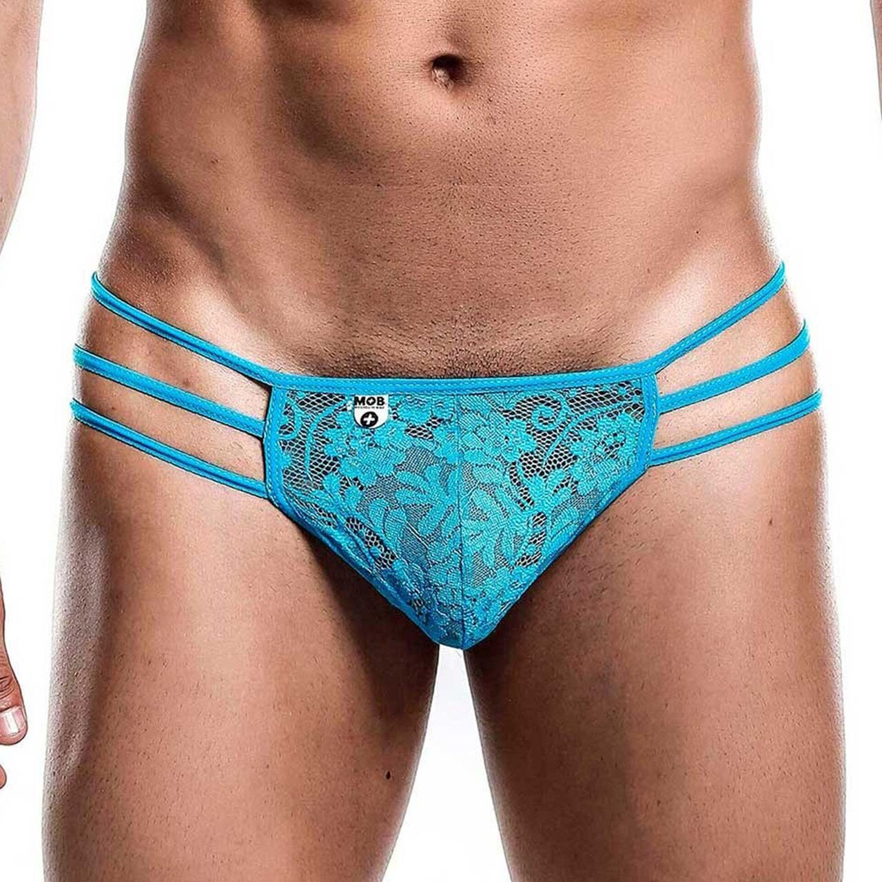 Mens Male Basics Lace G string Thong with Triple Straps Turquoise