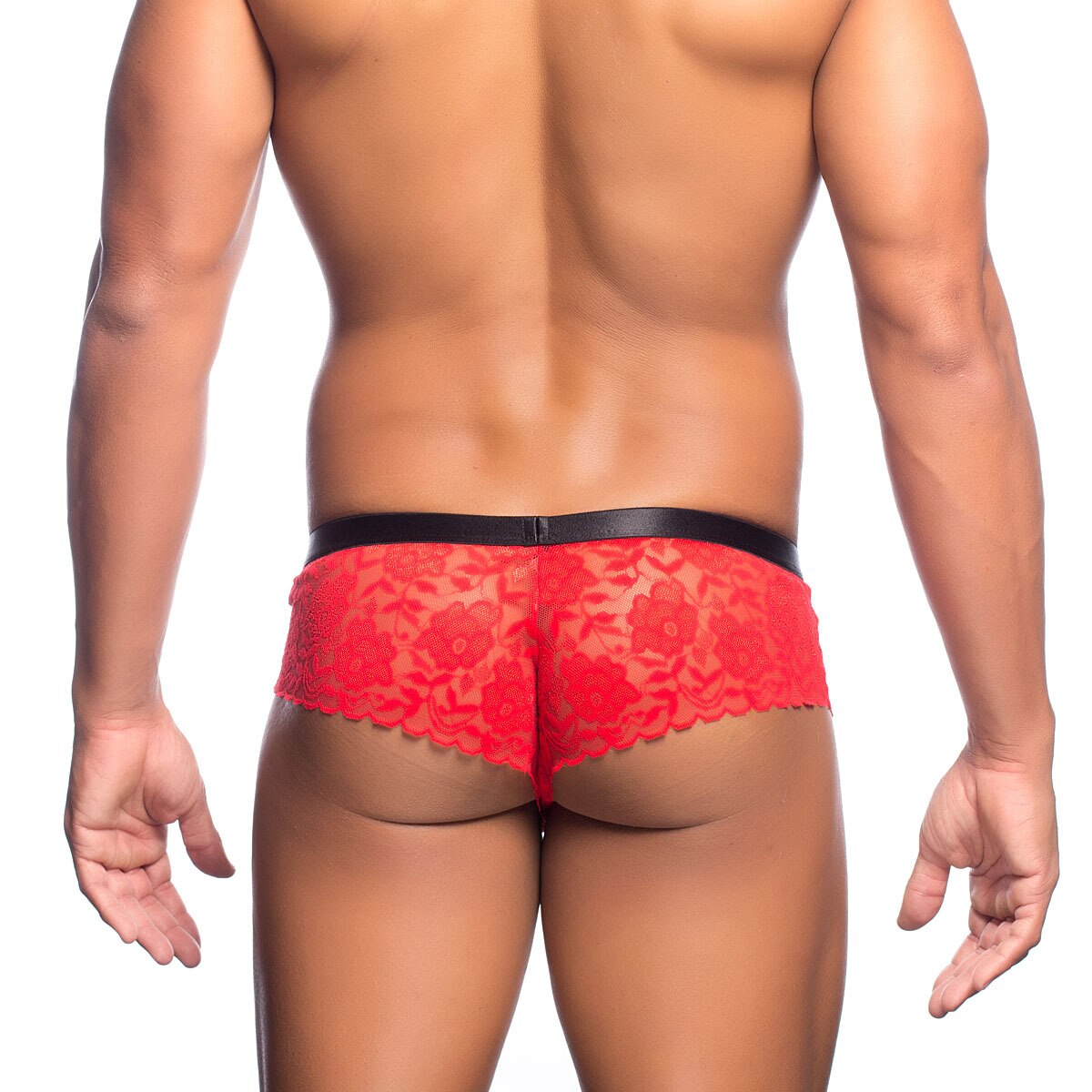 Mens Lace Cheeky Boxer Brief Red
