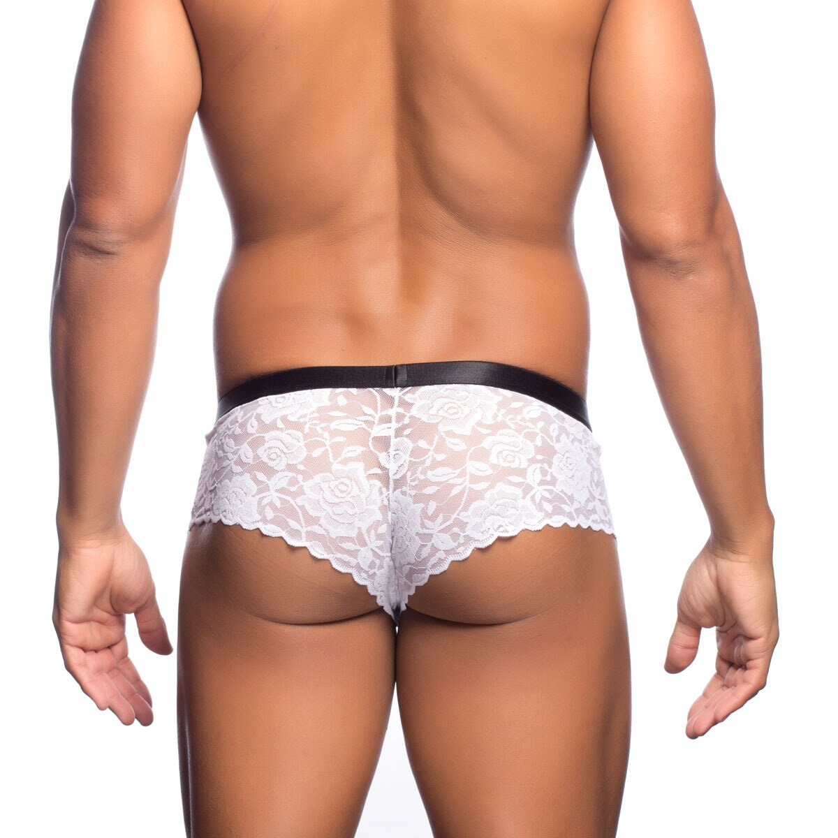Mens Lace Cheeky Boxer Brief White