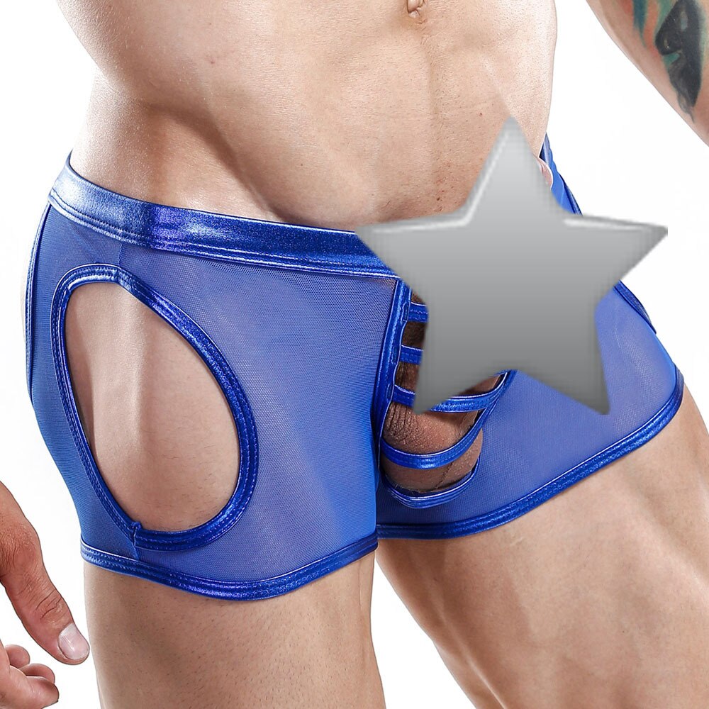 Mens Mami Jock Mesh Chaps with Open Cage Pouch Blue