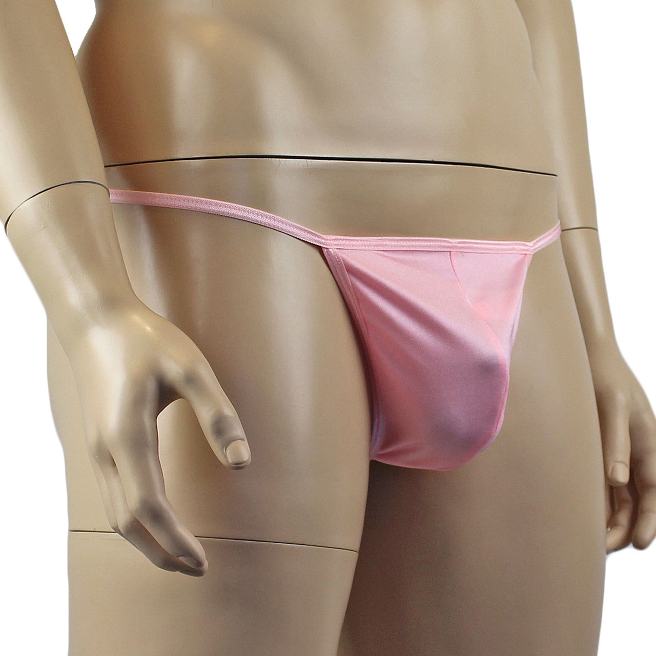 Mens Mick Keep It Simple Lycra Pouch G string Black with Thin Elastic Light Pink