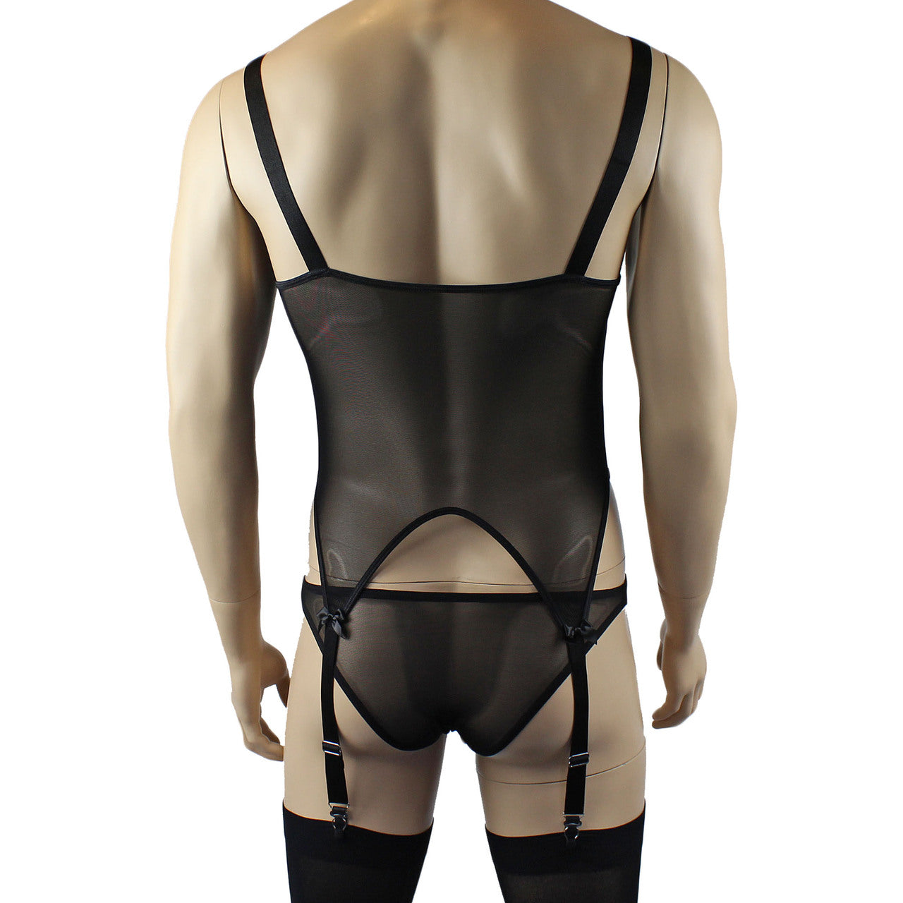 Mens Exotic Corset Top, Brief & Stockings - Sizes up to 3XL (black plus other colours)