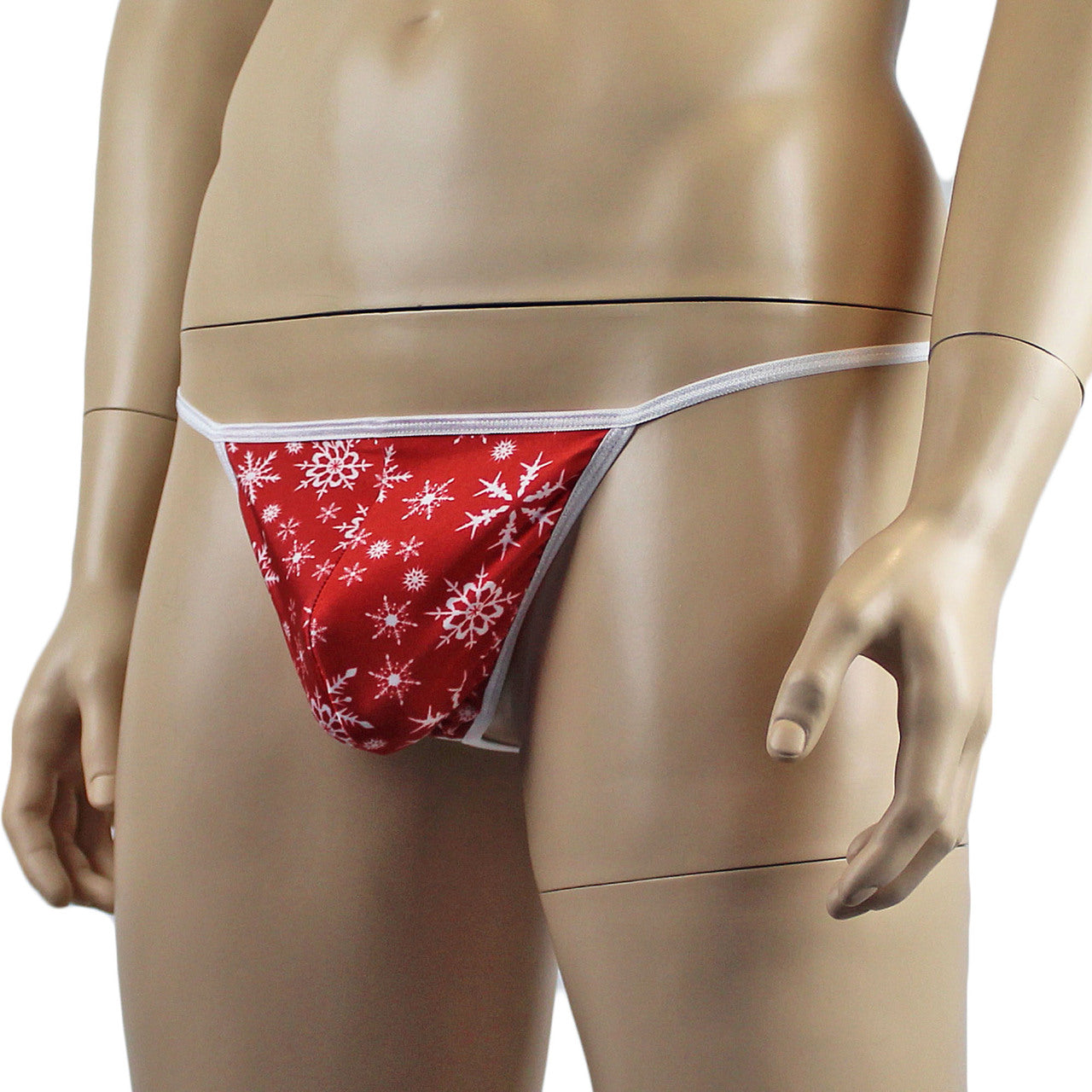 Mens Christmas Snow Flake G string Pouch Xmas Underwear Red and White