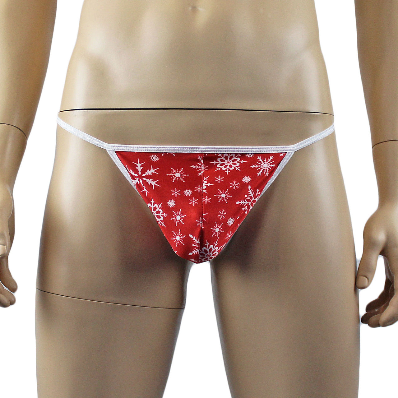 Mens Christmas Snow Flake G string Pouch Xmas Underwear Red and White