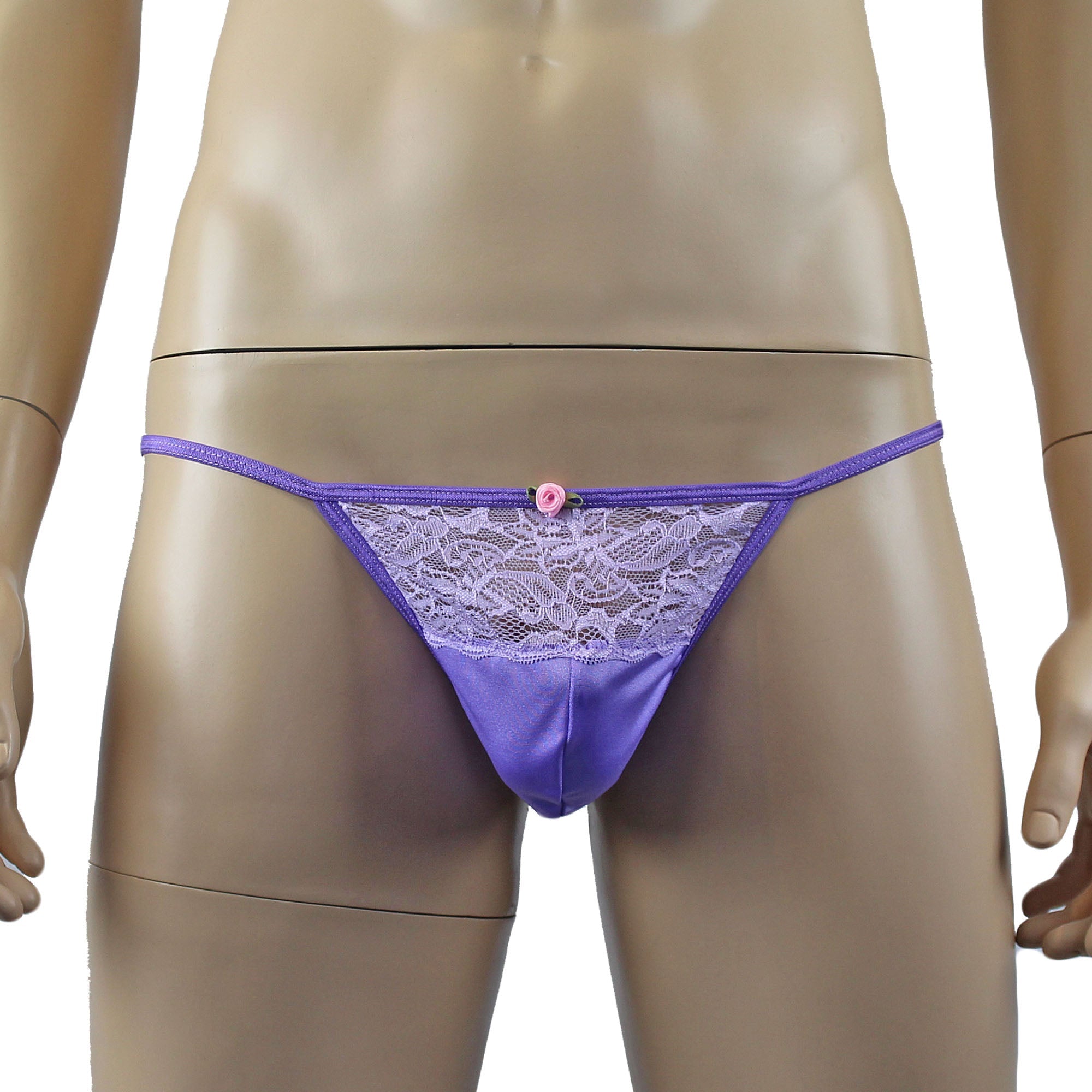 Male Penny Lingerie Stretch Spandex Pouch G string with Lace Lilac