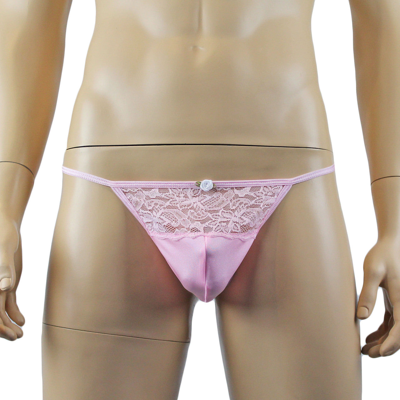 Mens Lingerie Stretch Lycra Pouch G string with Lace (light pink plus other colours)