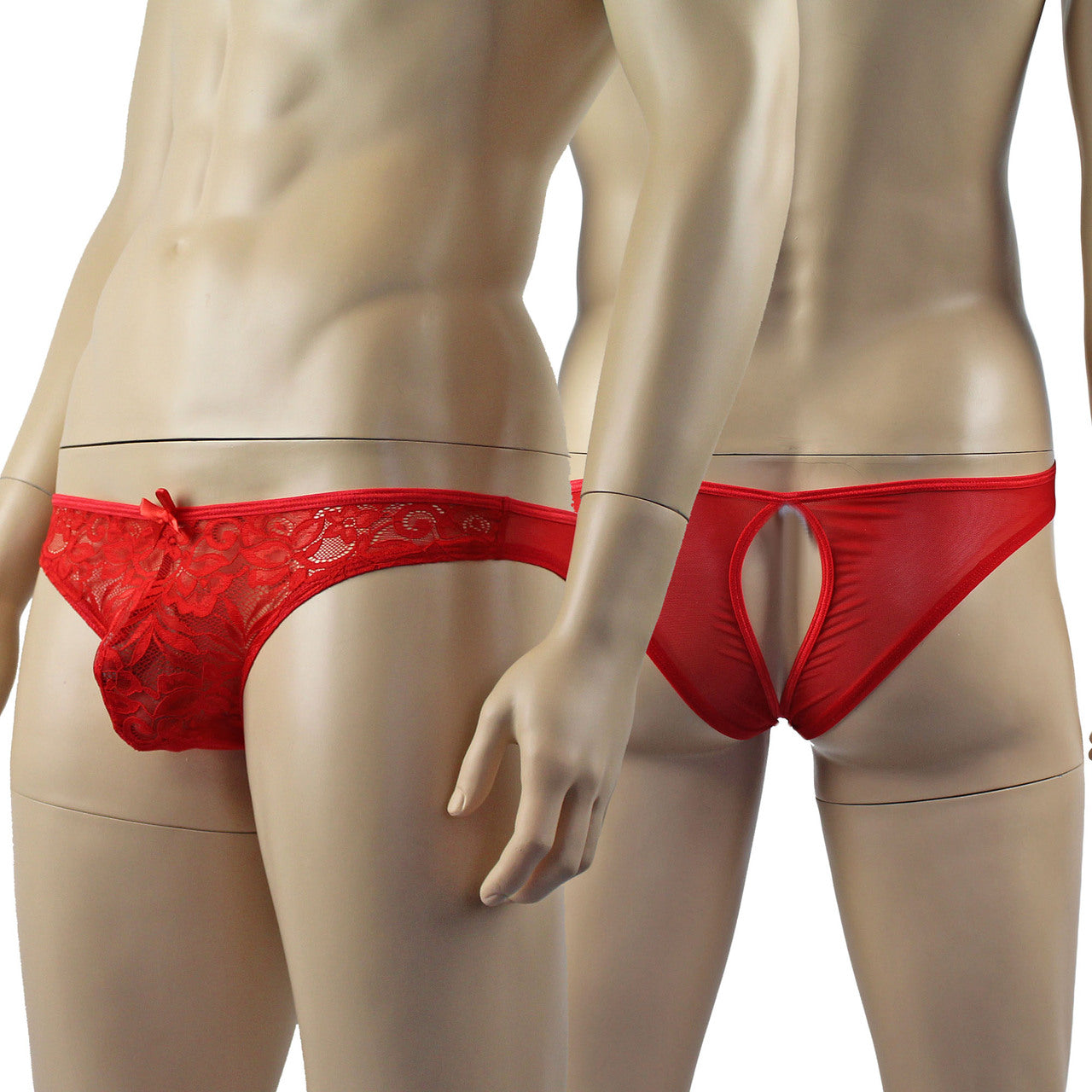 Mens Lace OPEN BACK Capri Brief, Male Panties (red plus other colours)