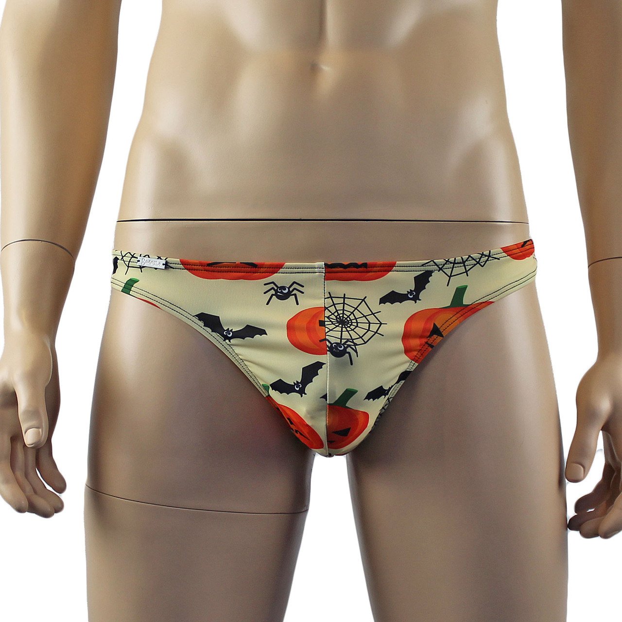 Mens Halloween Pumpkin Faces, Spiders and Bats Full Front G string Thong