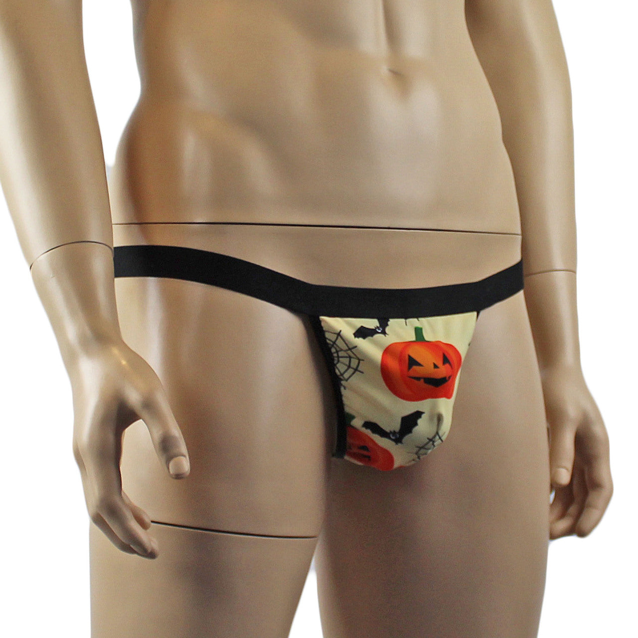 Mens Halloween Pumpkin Faces, Spiders and Bats G string Thong with Elastic Band