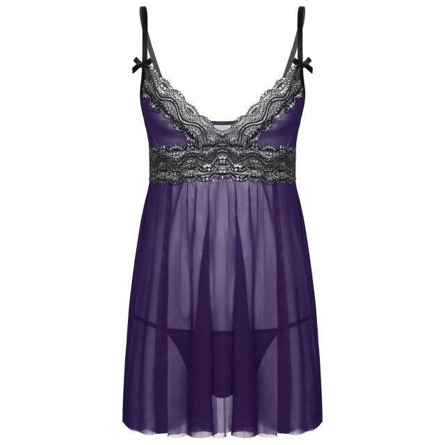 Mens Sissy Sheer Mesh and Lace Babydoll Seepwear Purple