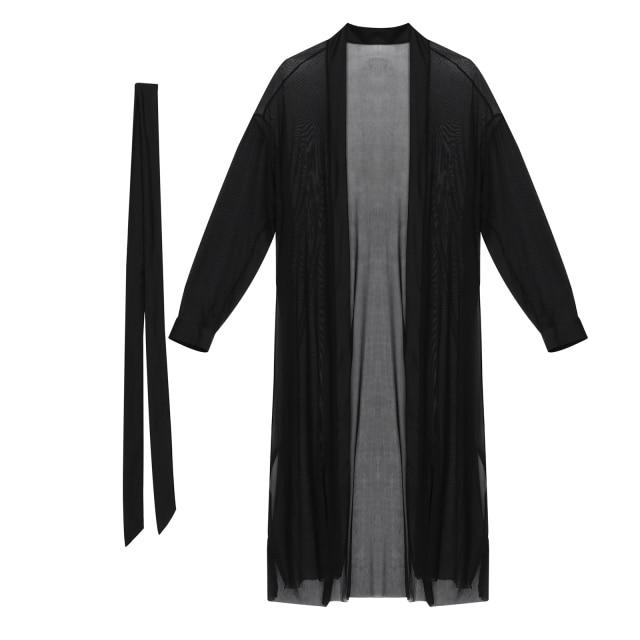 Mens Transparent Sheer Mesh Long Robe, Sleepwear Male Lingerie
