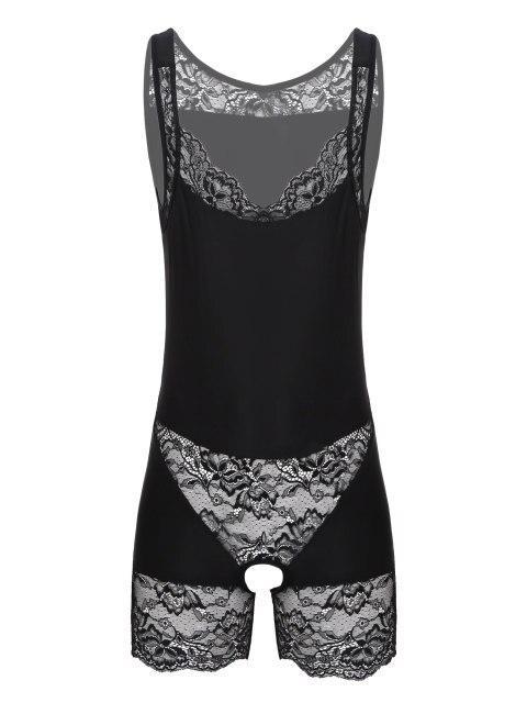 Mens Sexy Lace & Sheer Scoop Neck Bodysuit