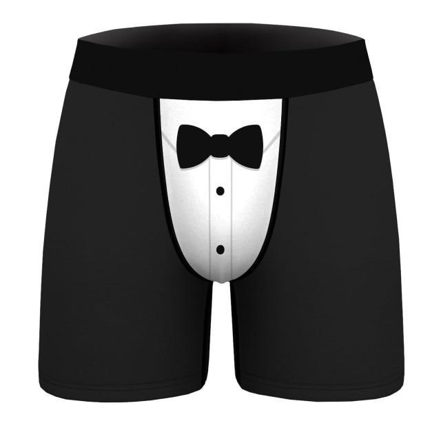 SALE - XMAS GIFT - Mens Christmas Boxer Shorts Printed Holiday Season Tuxedo with Tie Front