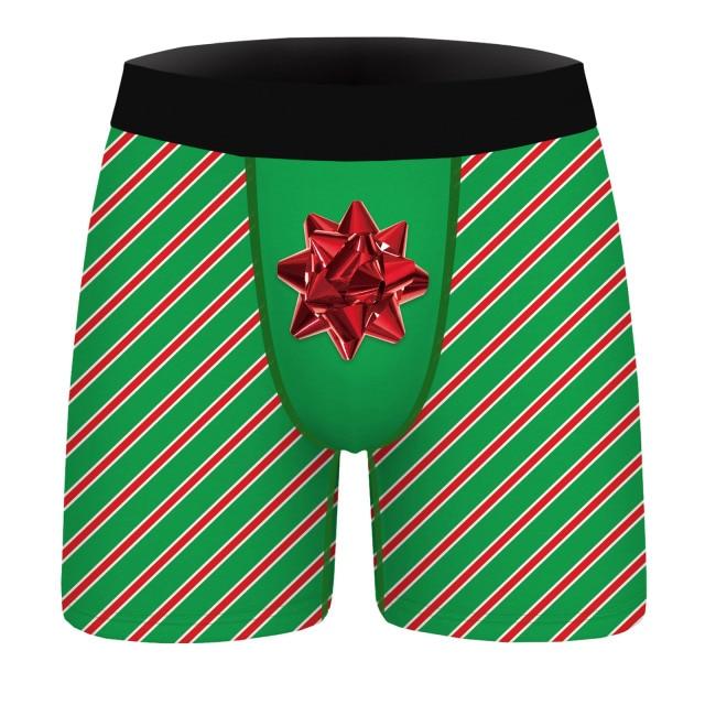 SALE - XMAS GIFT - Mens Christmas Boxer Shorts Printed Gift Wrap with Bow