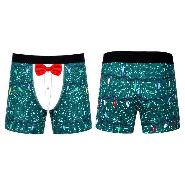 SALE - XMAS GIFT - Mens Christmas or Fun Party Time Boxer Briefs in a Gliiter & Bow Tie Print Green and White