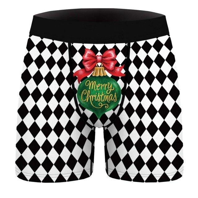 SALE - XMAS GIFT - Mens Christmas Diamond Printed Boxer Shorts with Decorated Pouch Front Black and White