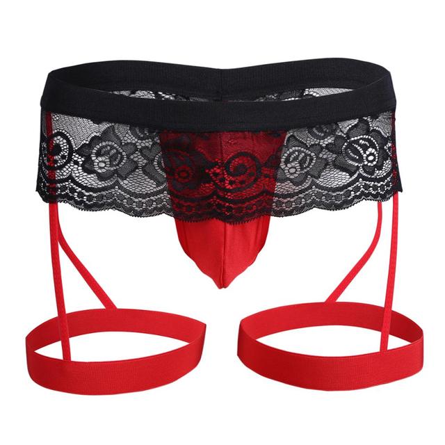 Mens Sissy Garterbelt Thong Black and Red
