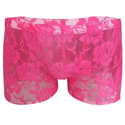 Mens Sissy Floral Rose Lace Boxer Brief Rose
