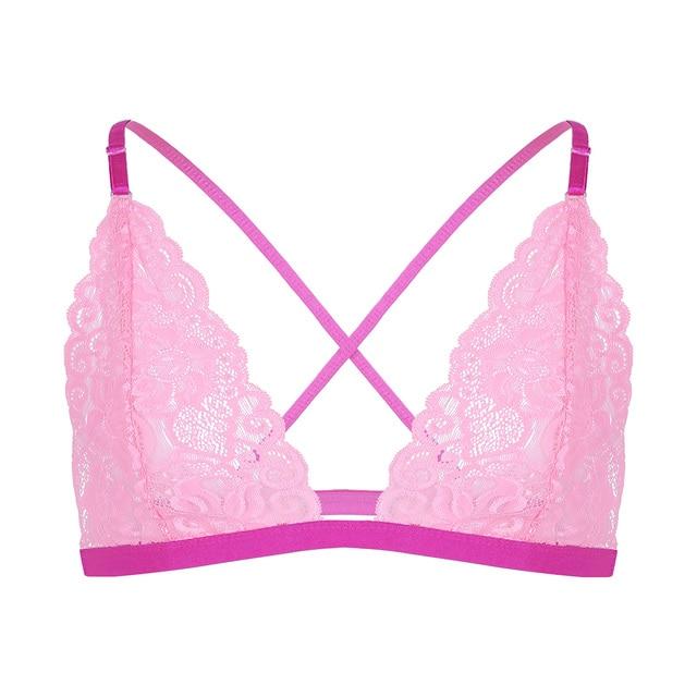 Mens Sissy Male Bra Top with Soft Lace Male Lingerie Pink & Rose