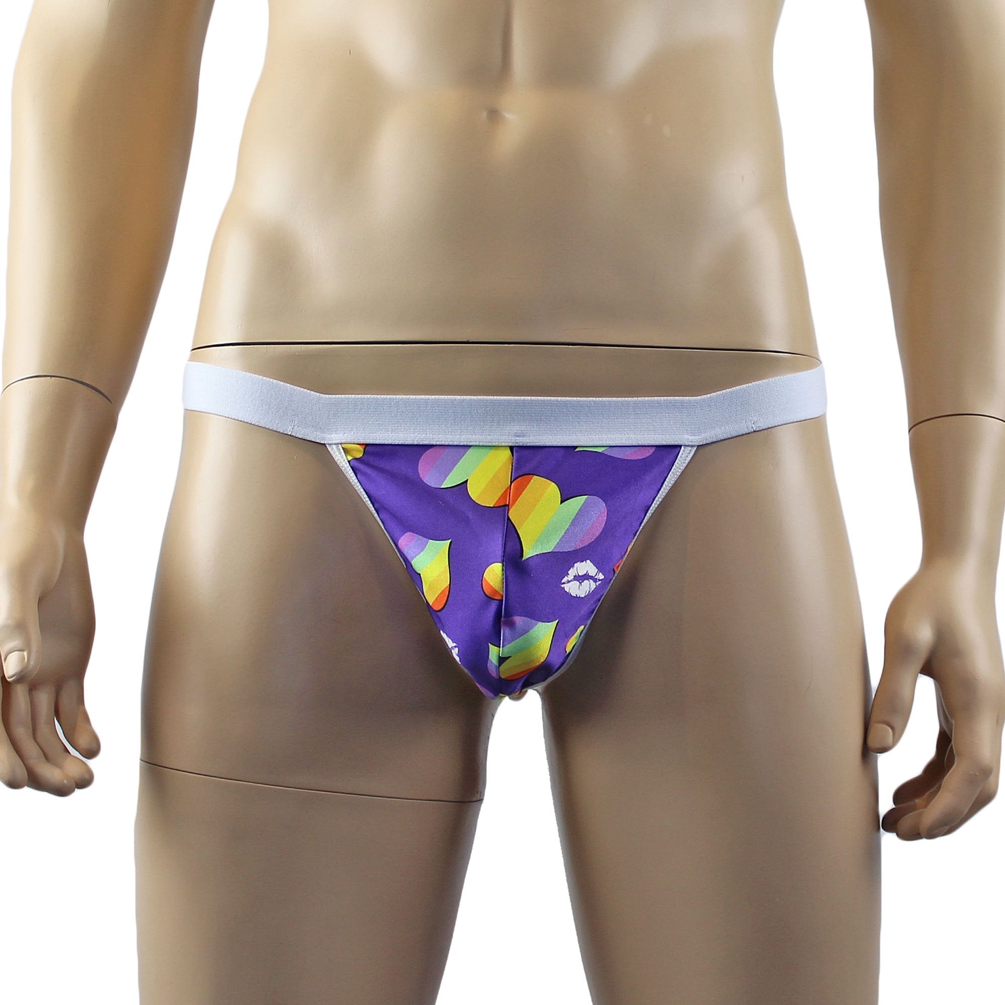 SALE - Gay Pride Hearts Mens Rainbow Love Hearts and Kisses Pouch G string
