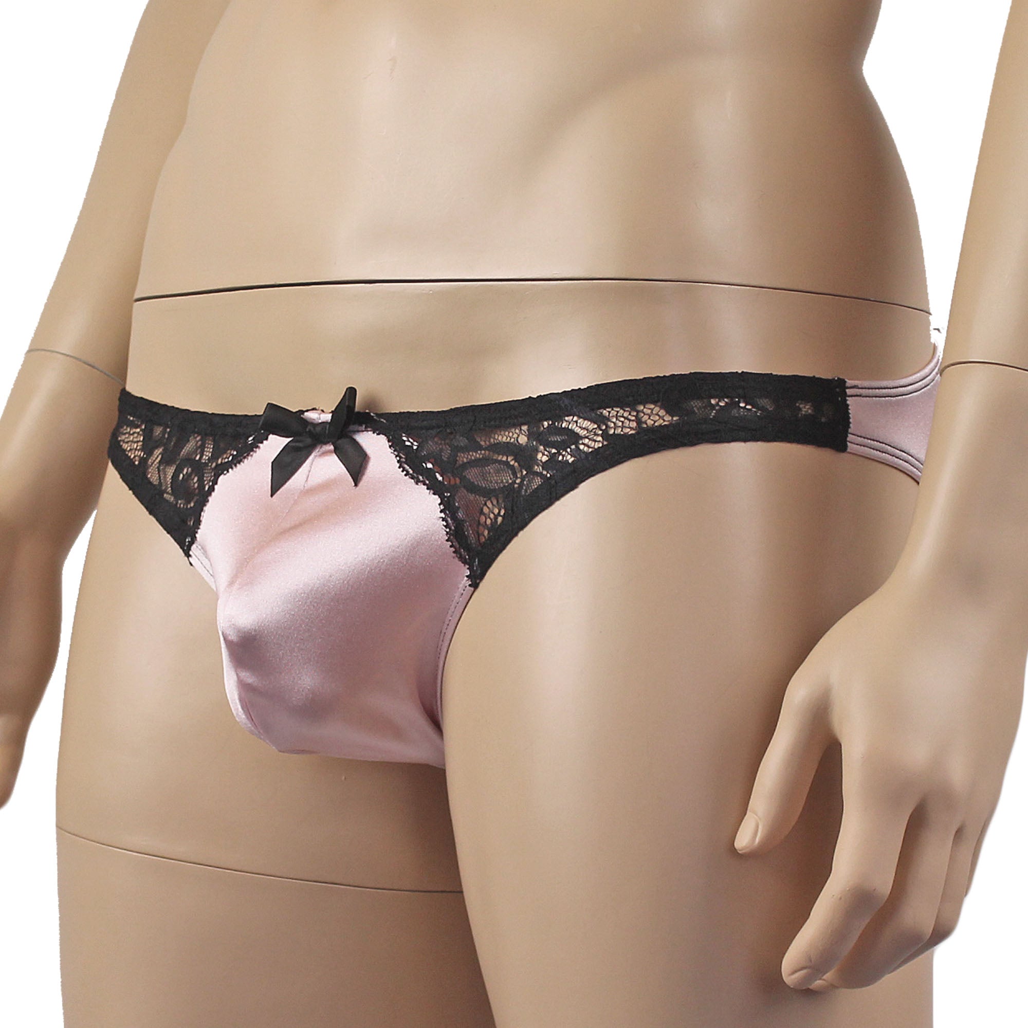 Mens Risque Bikini Brief Light Pink & Black Lace