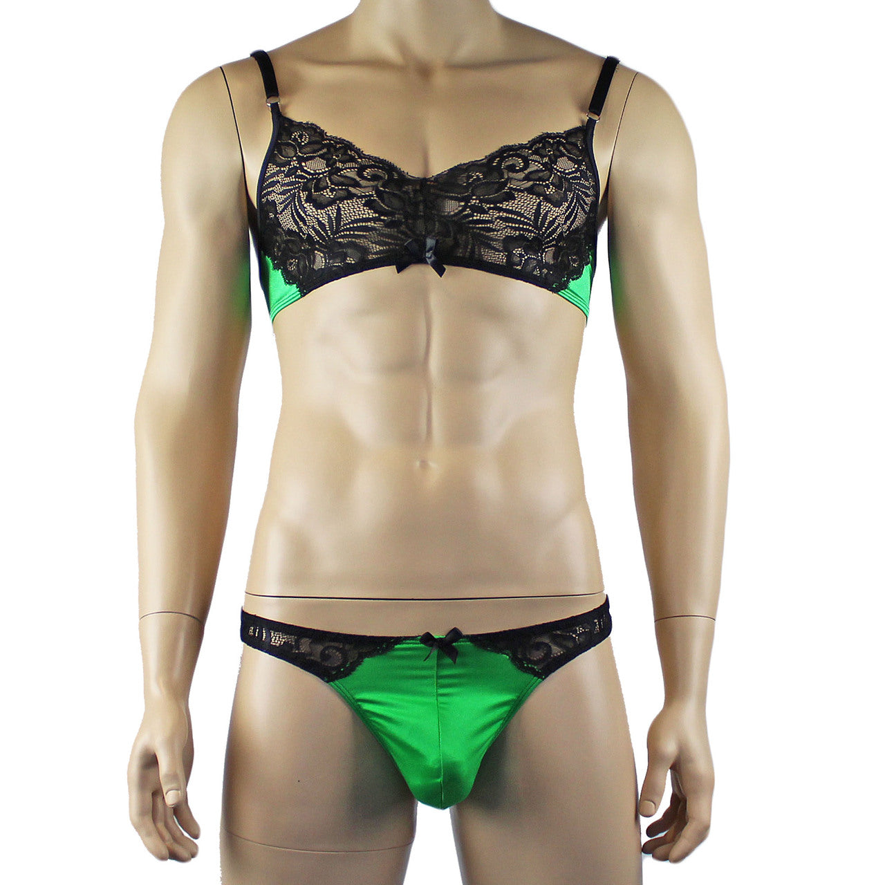 Mens Risque Bra Top and Thong (green and black plus other colours)