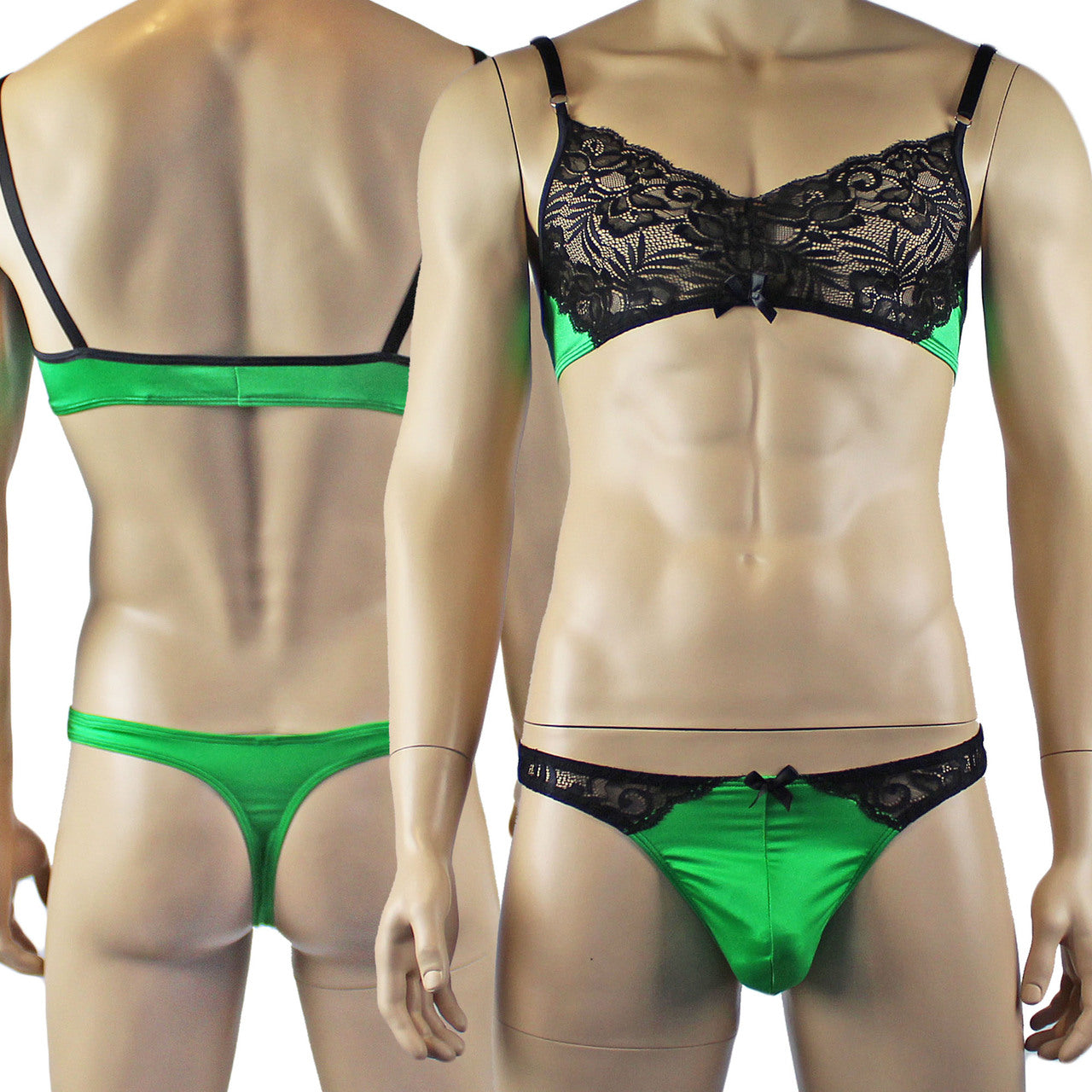 Mens Risque Bra Top and Thong (green and black plus other colours)