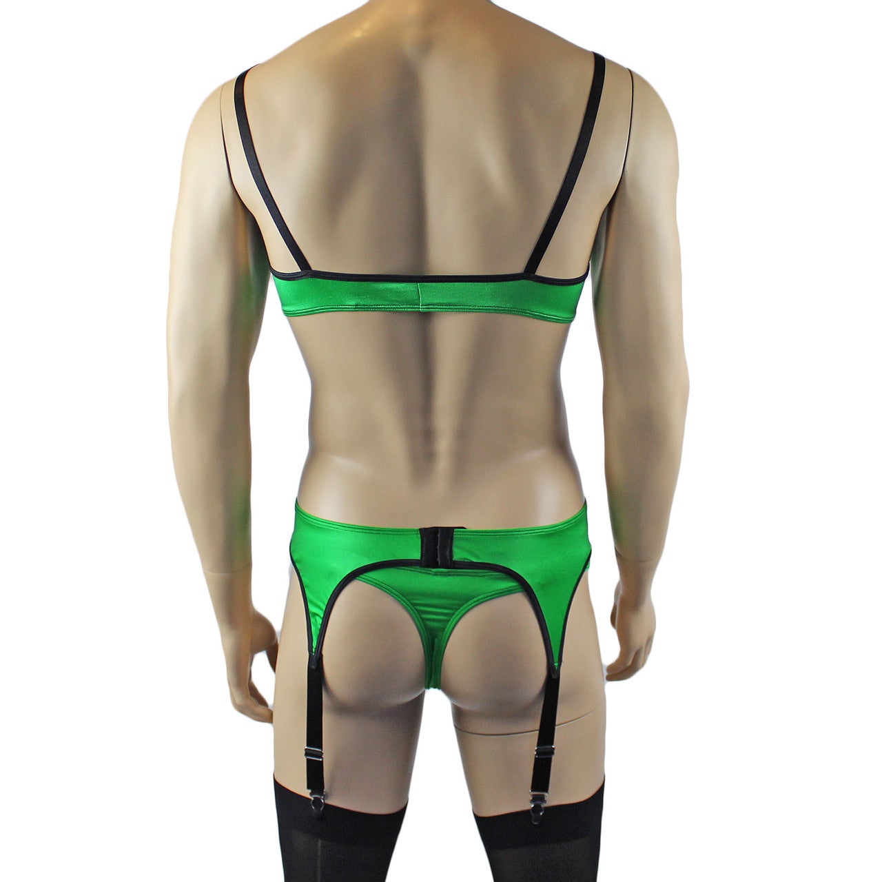 Mens Risque Bra Top and Bikini Brief (green and black plus other colours)