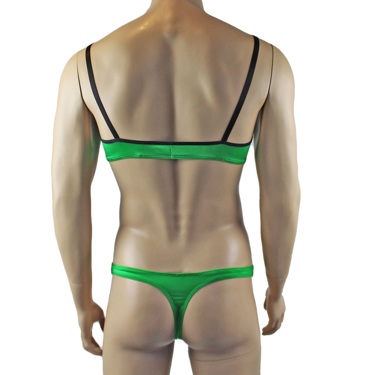 Mens Risque Bra Top and Bikini Brief (green and black plus other colours)