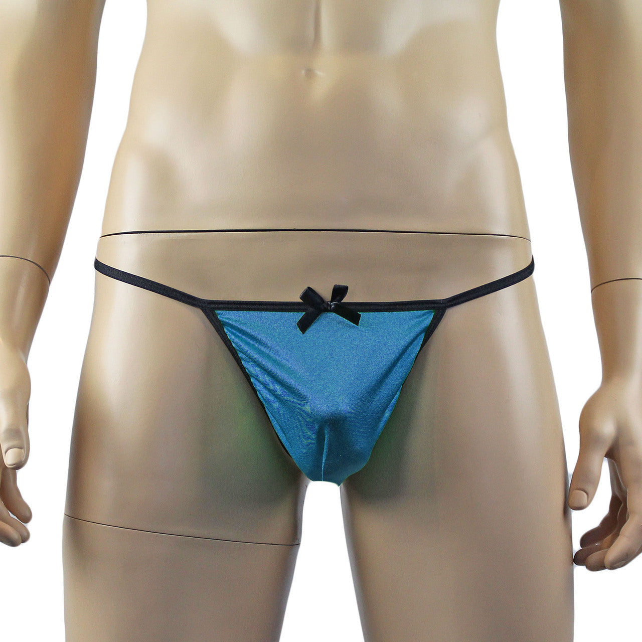 Mens Risque Stretch Satin Pouch G string with Bow (teal plus other colours)