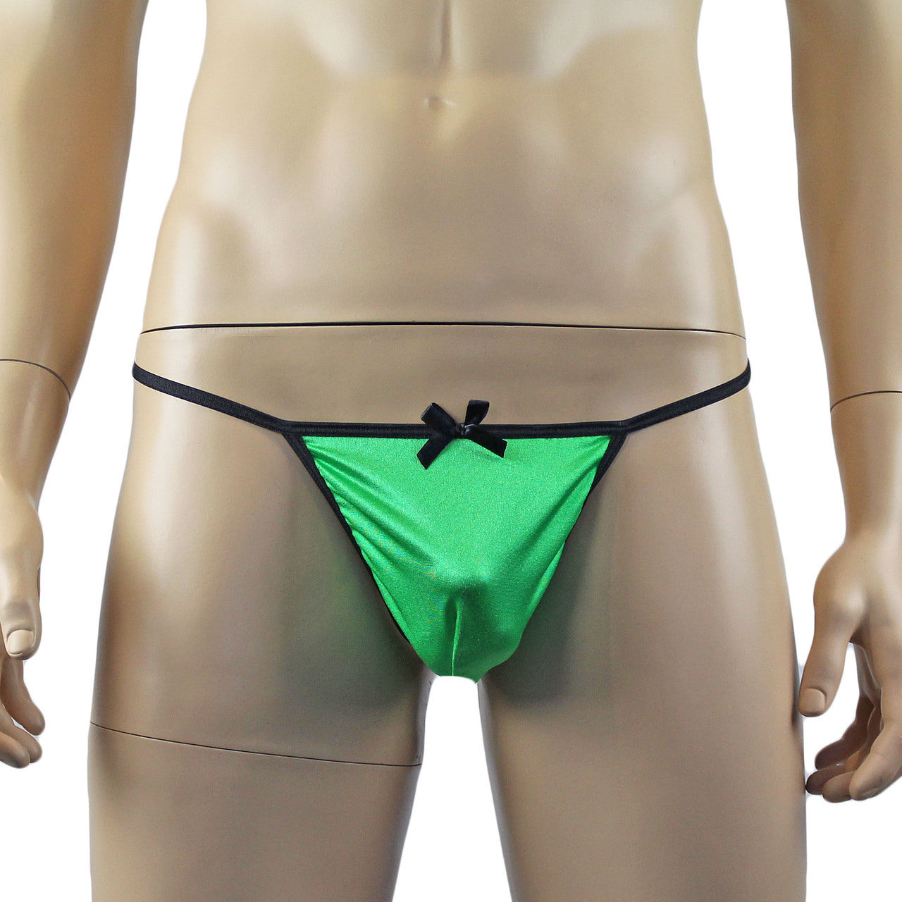 Mens Risque Stretch Satin Pouch G string with Bow (green plus other colours)