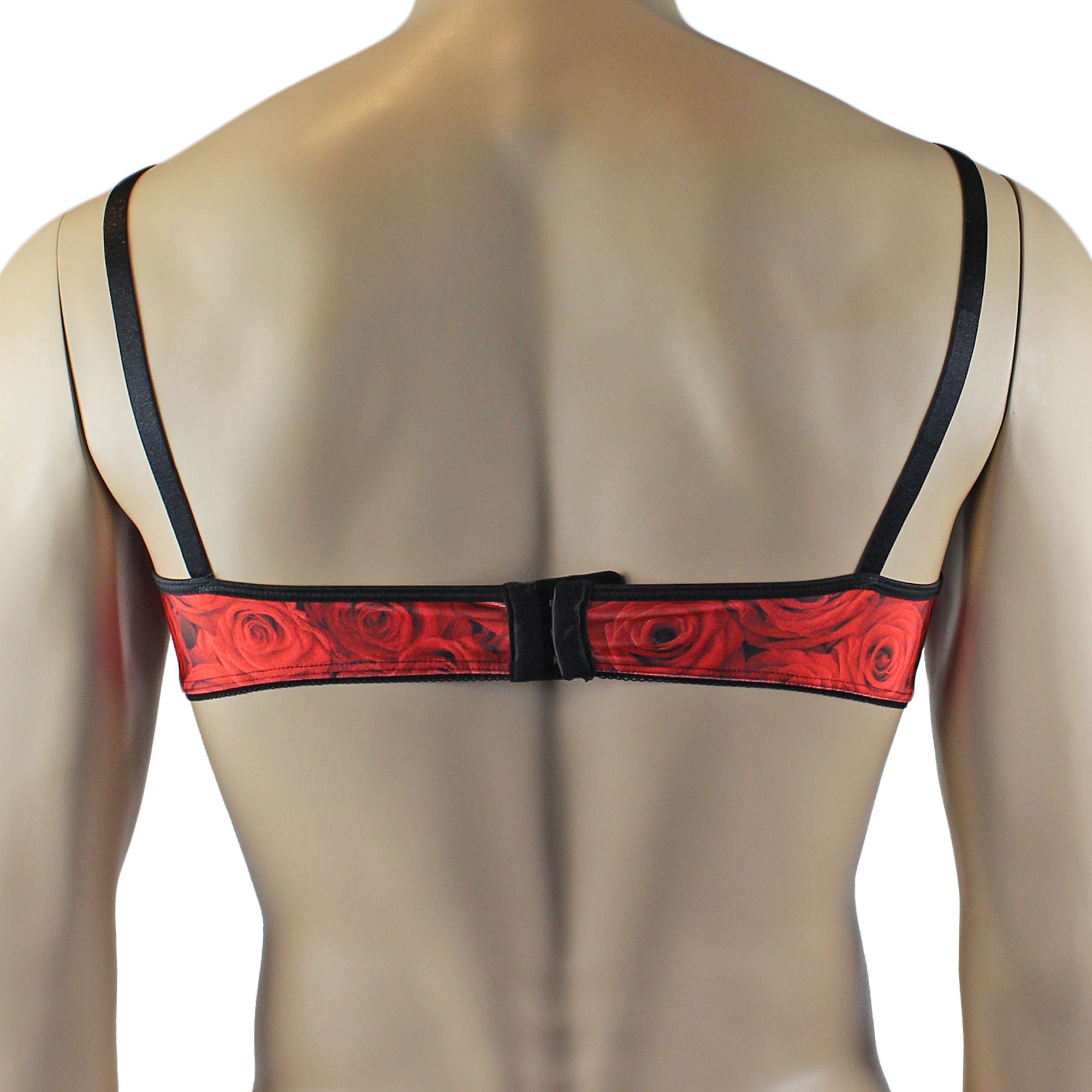 Mens Roses Spandex Bra Top with Frilled Pico Elastic Trim Male Lingerie Red