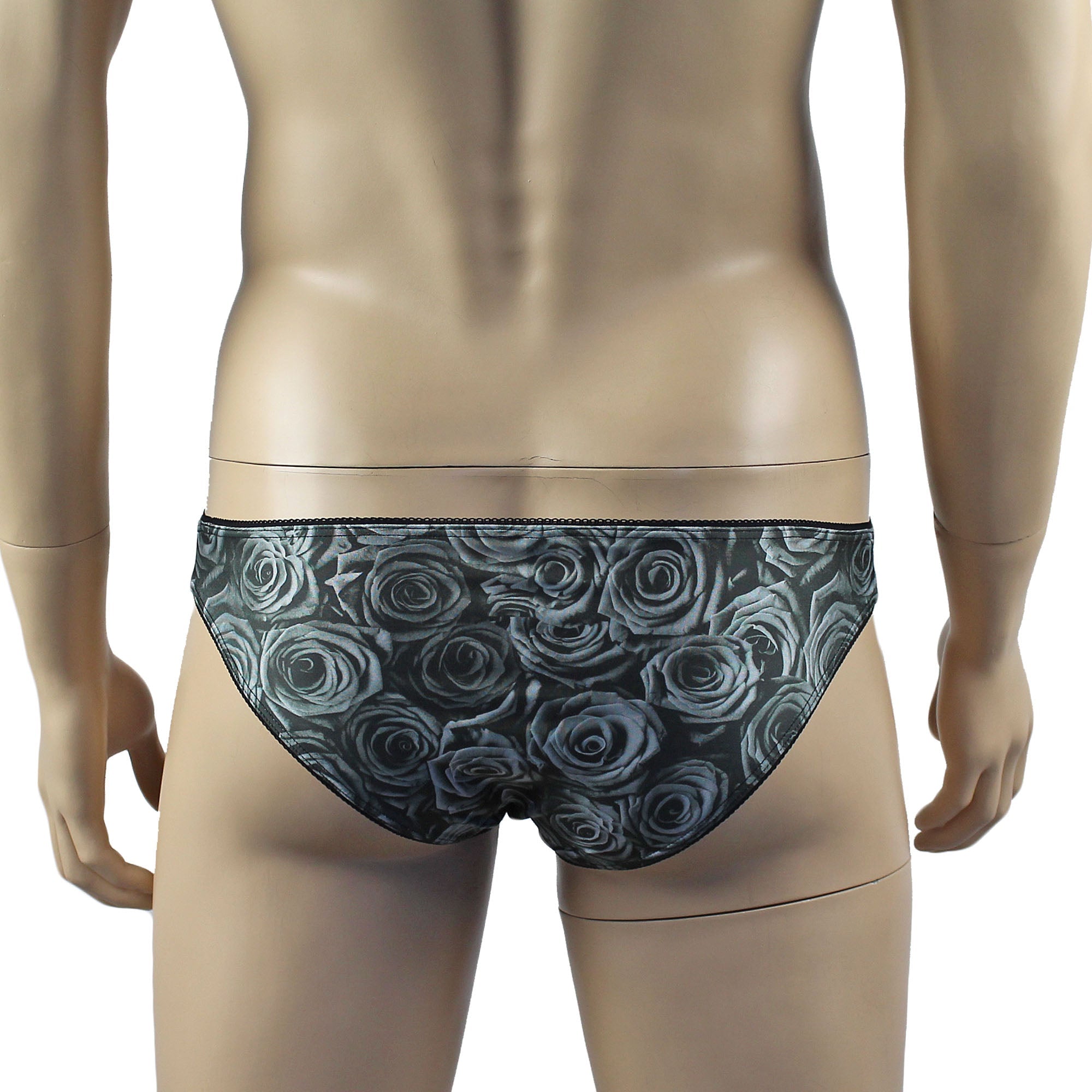 Mens Roses Stretch Spandex Panty Brief with Decorative Pico Elastic Grey