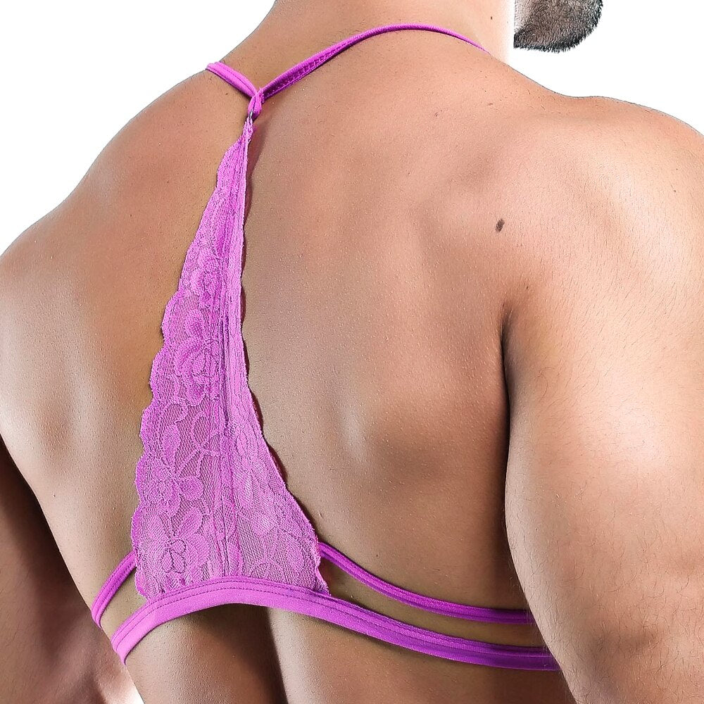 SALE - Mens Bra Top with Lace Active Back Fuchsia